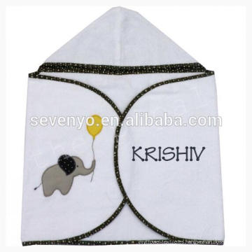 100% cotton high quality white color towel,sort and cute beard,special carton babay towel,Hooded Towel with elephant Embroidery